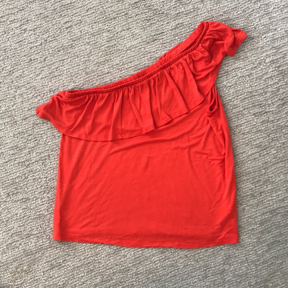 Old Navy one shoulder ruffle top orange